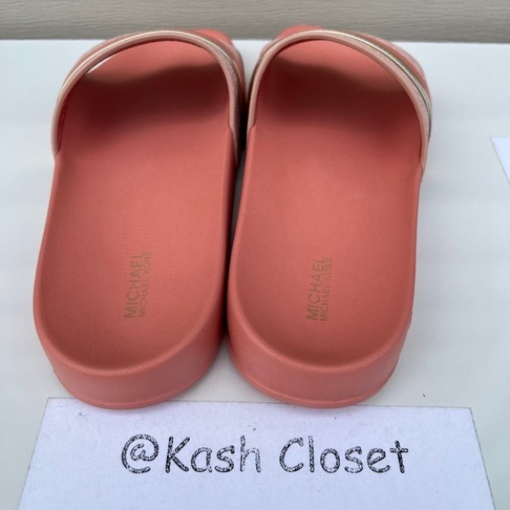 Michael Kors Brandy Metallic Striped Logo Slide Sandal- Sherbert - Picture 4 of 6